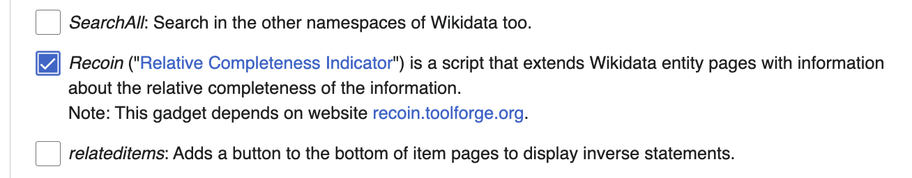 List of different tools with the option ticked to activate the ‘Recoin’ tool.