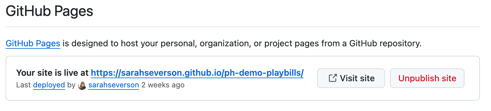 Screenshot of the message you will receive when your site is live.